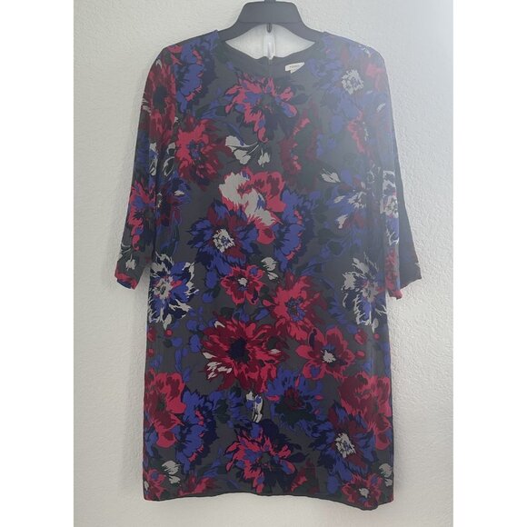 Fossil Shift Dress Womens 10 Gray Floral Print 3/4 Sleeve Lined Fairy Whimsygoth - Picture 2 of 11